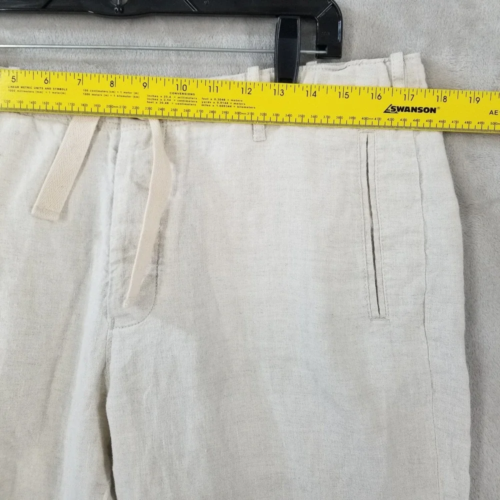 Perry Ellis Pants Mens 35 Beige‎ 100% Linen Drawstring Flat Front Casual Resort